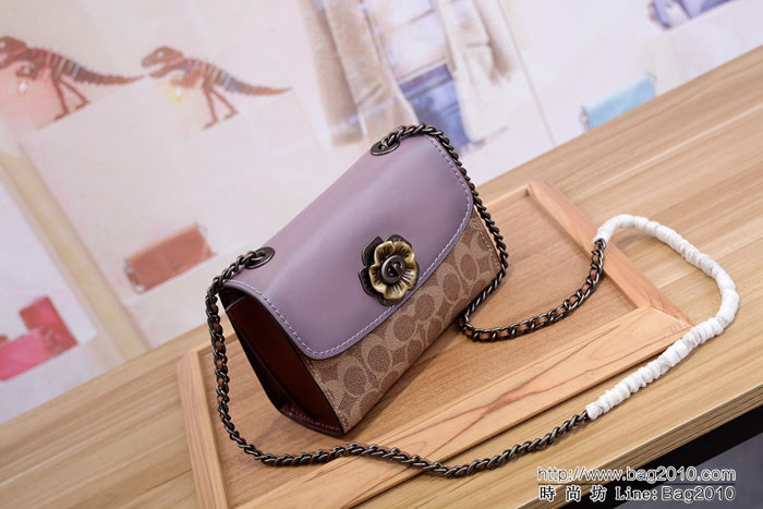COACH蔻馳 30592 復古五金 復古咖色皮 翻蓋鉚釘挎包 鏈條單肩斜挎包  Chz1550